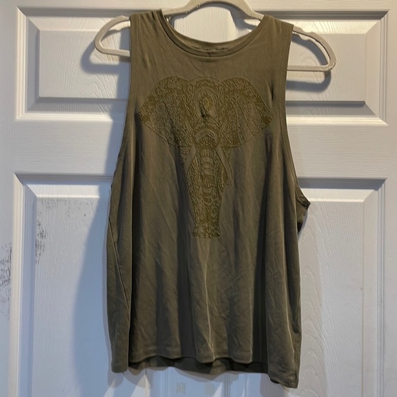 Evolution and Creation Active Olive Burnout Elephant Cut Out Tank Top M - Picture 1 of 8